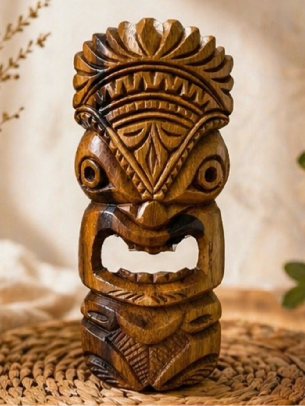 Hawaiian Tiki God Mask Hand Carved Maui‎ Polynesian Totem Face Decor